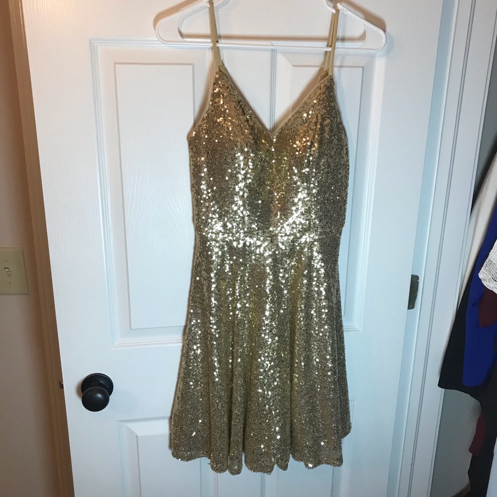Christian Wu gold sequin dress